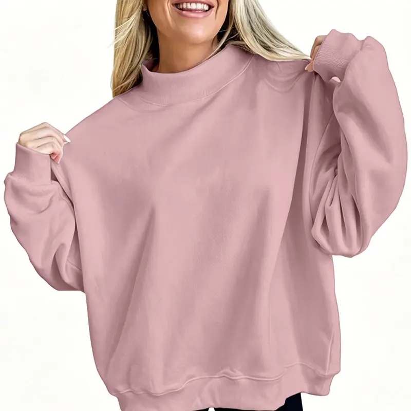 Damen Oversize Sweatshirt mit Stehkragen und Ballonärmeln Drune