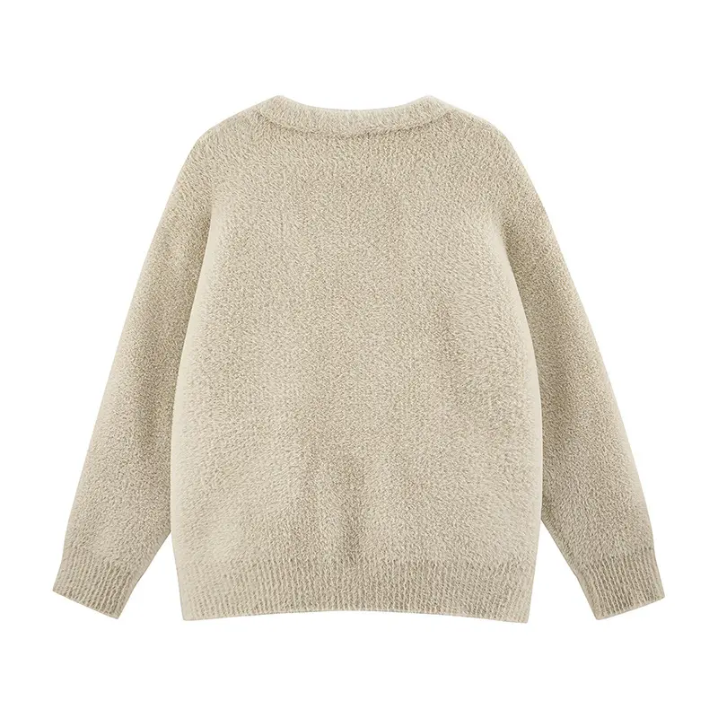Damen Oversize Teddy-Strickcardigan mit V‑Ausschnitt und Holzknöpfen Drune