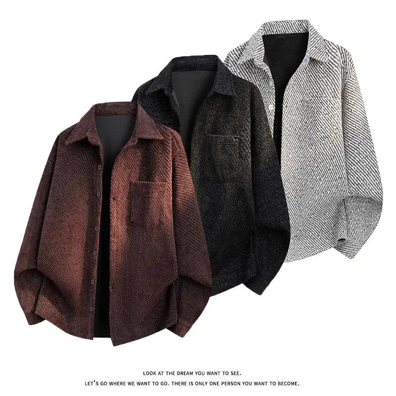 Damen Oversize-Textur-Hemdjacke mit diagonaler Struktur und Brusttasche Drune
