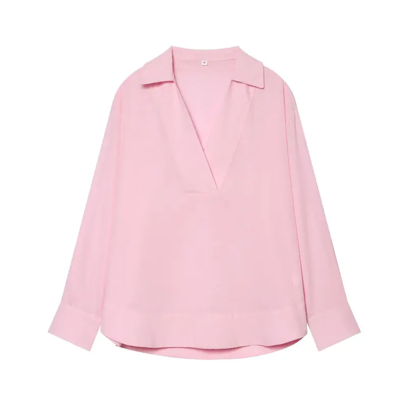 Damen Oversize Tunika‑Bluse mit tiefem V‑Ausschnitt und Hemdkragen Drune