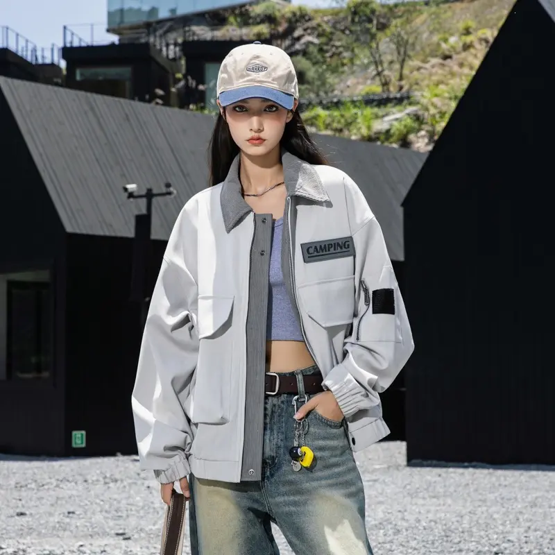 Damen Oversize Utility-Jacke mit Fleece‑Kragen & Multifunktions‑Taschen Drune