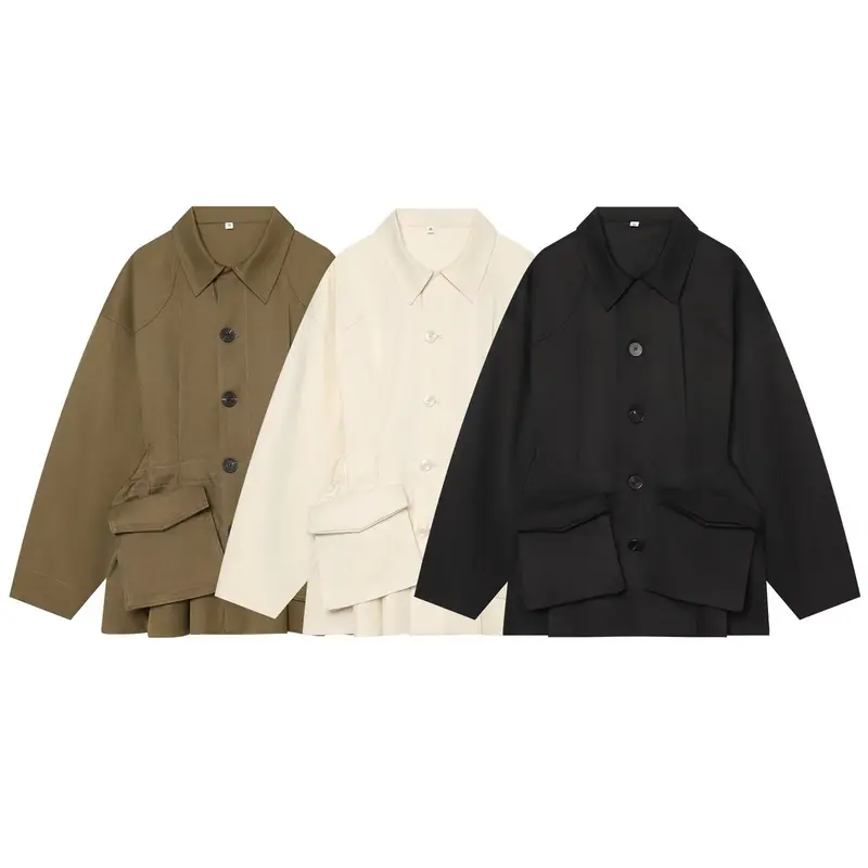 Damen Oversize-Utility-Jacke mit großen Klappentaschen und Tunnelzug Drune