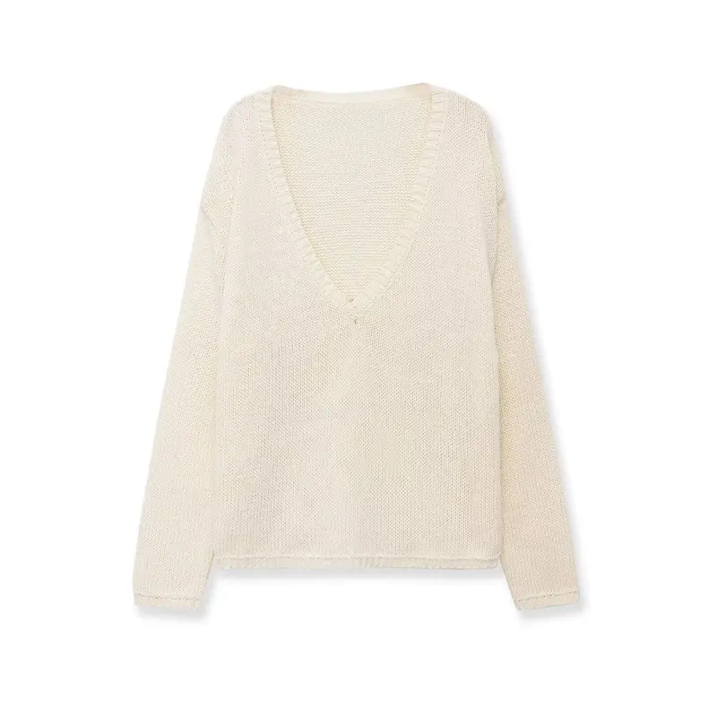 Damen Oversize V-Ausschnitt Grobstrickpullover Drune