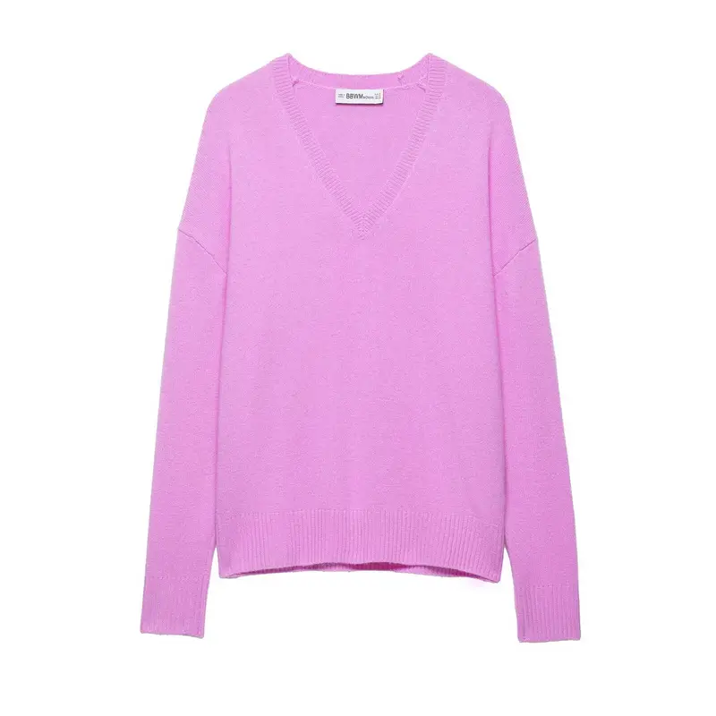 Damen Oversize V‑Ausschnitt Strickpullover mit überschnittener Schulter Drune