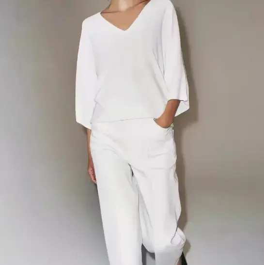 Damen Oversize V-Ausschnitt-Top mit Kimonoärmeln Drune
