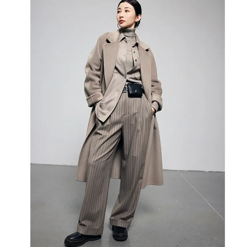 Damen Oversize Wollmantel im Clean‑Cut‑Design mit Reverskragen und verdeckter Knopfleiste Drune