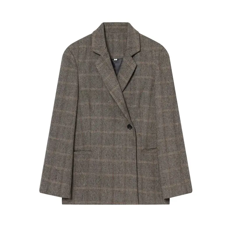 Damen Oversize Wollmix-Blazer mit Glencheck und Ein-Knopf-Verschluss Drune