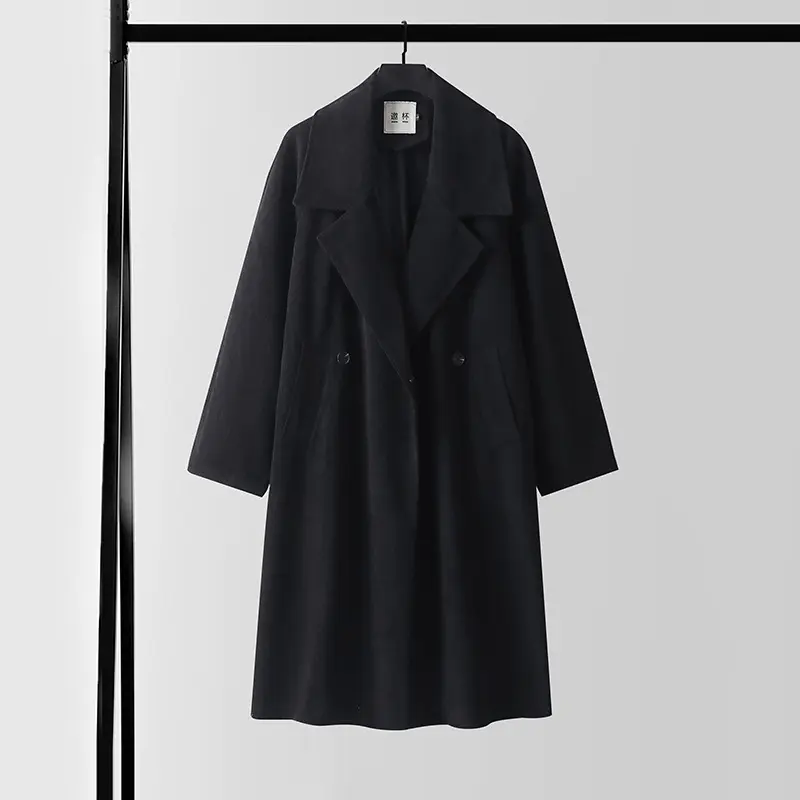 Damen Oversize Wollmix-Mantel mit breitem Revers und verdeckter Doppelknopfleiste Drune