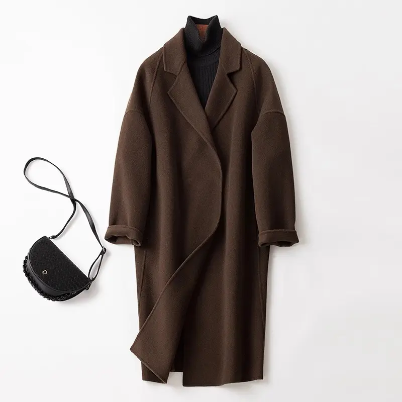 Damen Oversize Wollmix Mantel mit fallendem Revers und gerader Maxilänge Drune