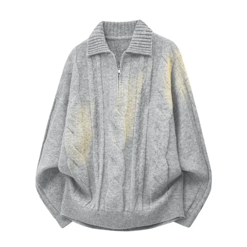 Damen Oversize Zopfstrickpullover mit hohem Rollkragen und Knopfleiste Drune