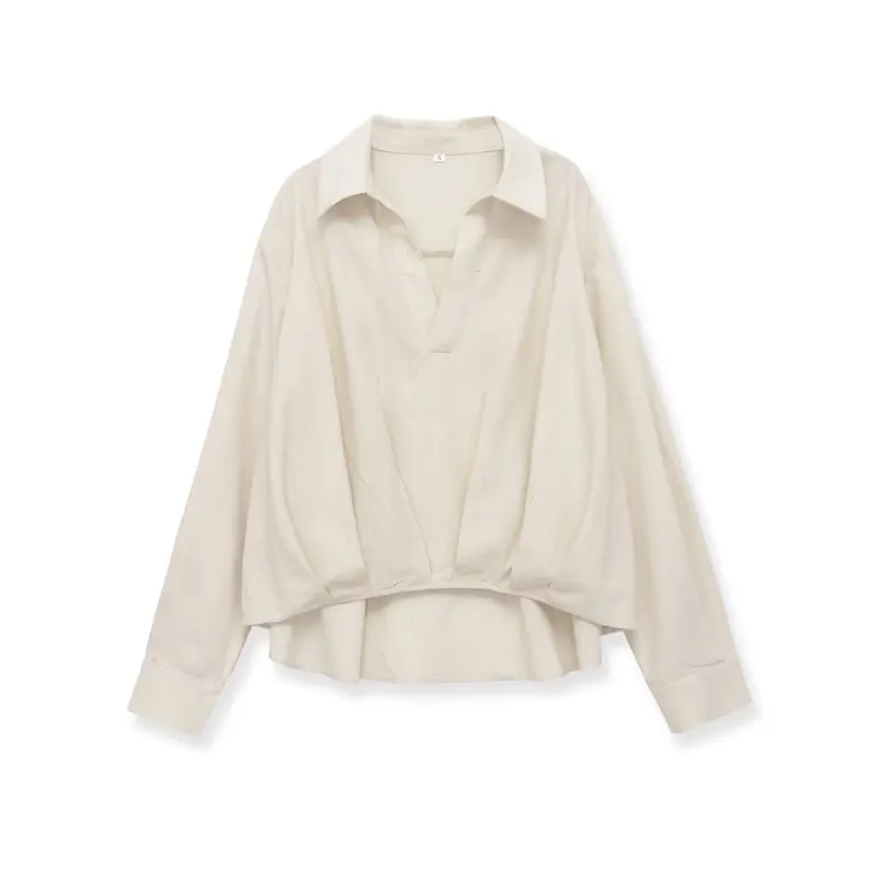 Damen Oversized-Bluse mit tiefem V-Ausschnitt und tailliertem Drapierungseinsatz Drune