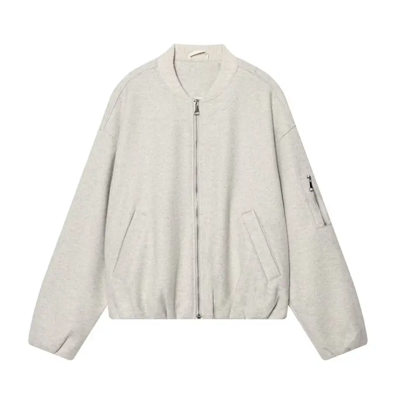 Damen Oversized Boxy-Bomberjacke aus weichem Sweat mit Reißverschluss und Ärmeltasche Drune