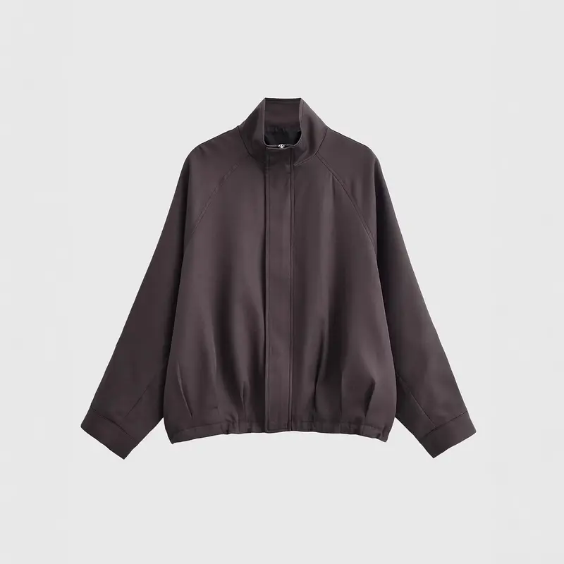 Damen Oversized Cropped Bomberjacke mit Funnelkragen und Raglanärmeln Drune