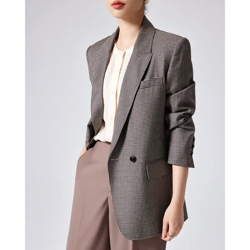 Damen Oversized Hahnentritt-Blazer mit Reverskragen und legerer Silhouette Drune