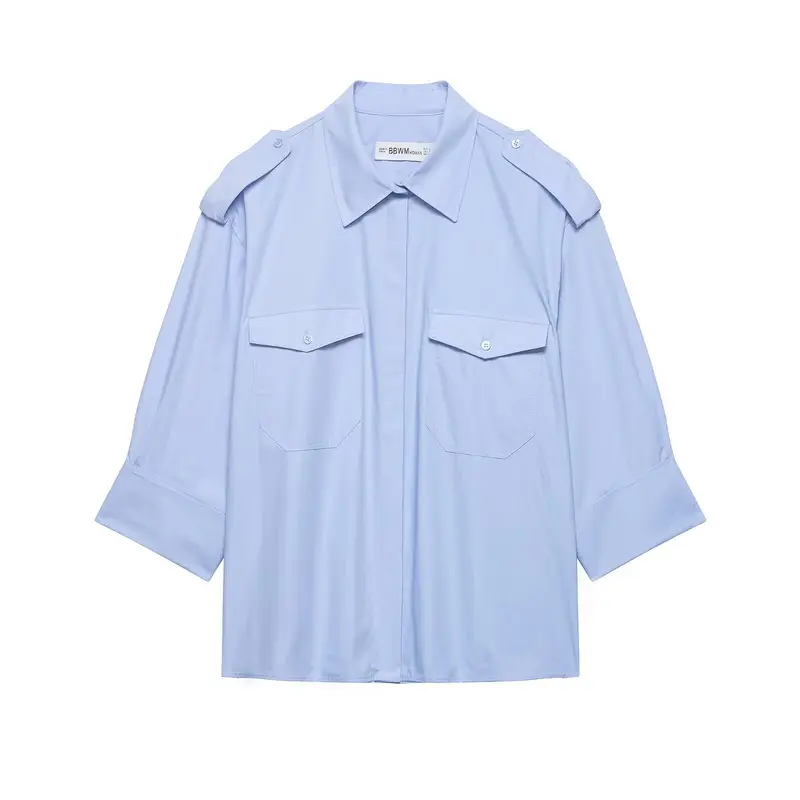 Damen Oversized Hemdbluse mit Epauletten und aufgesetzten Brusttaschen Drune