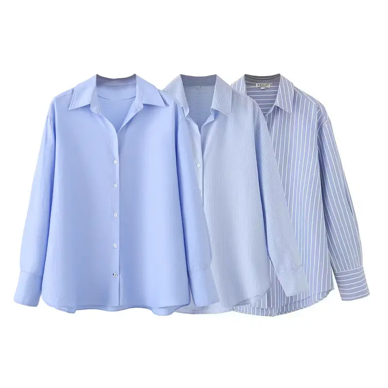 Damen Oversized-Hemdbluse mit weitem Schnitt, langen Manschettenärmeln und abgerundetem Saum Drune