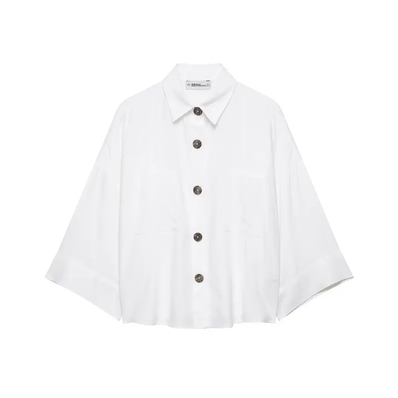 Damen Oversized Hemdjacke mit weiten Kimonoärmeln und großen Hornknöpfen Drune