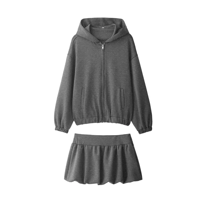 Damen Oversized Kapuzenjacke mit durchgehendem Reißverschluss, elastischem Saum und dezentem Punktmuster Drune