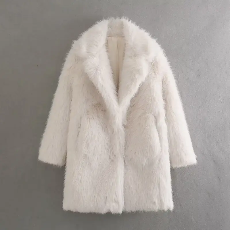Damen Oversized Kunstfell-Mantel mit großzügigem Schalkragen und versteckten Taschen Drune