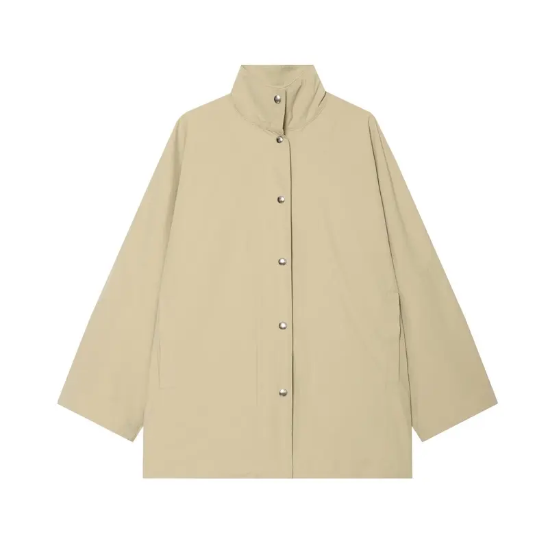 Damen Oversized Regenjacke im Cape‑Stil mit Stehkragen und Druckknopfblende Drune