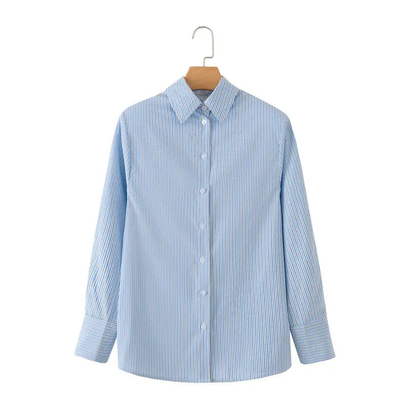 Damen Oversized Streifenbluse mit Hemdkragen und Manschetten Drune