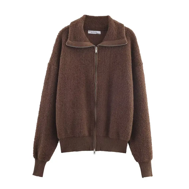 Damen Oversized Teddy-Fleece-Jacke mit Stehkragen und Rippenbund Drune