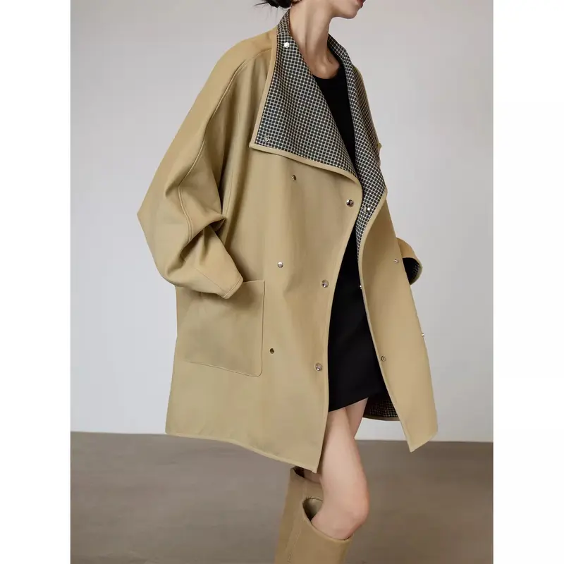 Damen Oversized Übergangsjacke mit kontrastierendem Kragen Drune
