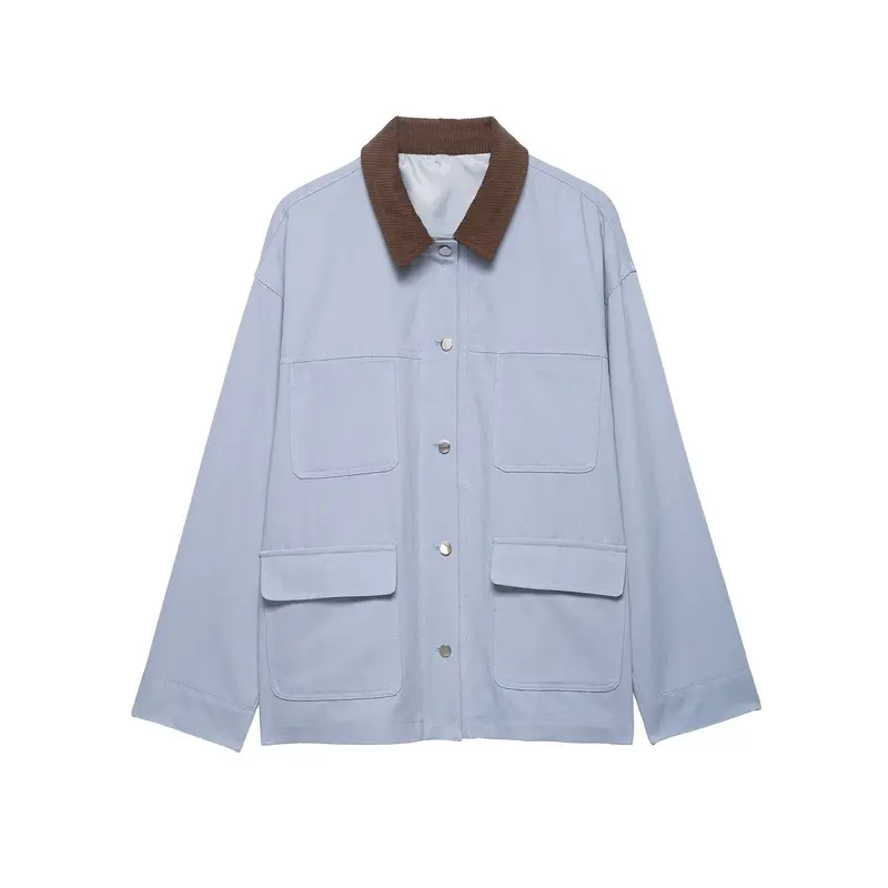 Damen Oversized Utility-Jacke mit Cordkragen und aufgesetzten Taschen Drune
