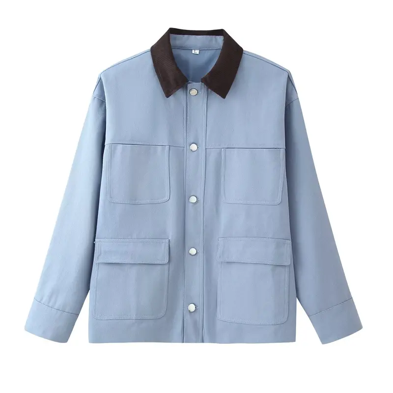Damen Oversized Utility-Übergangsjacke im Shacket-Stil mit Cordkragen Drune