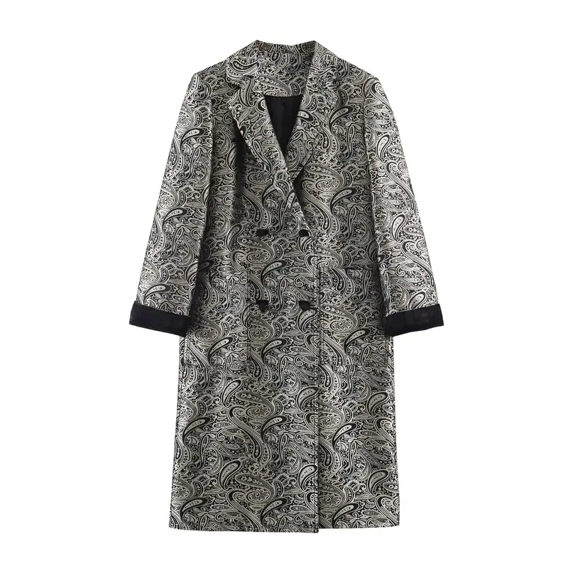 Damen Paisley-Mantel im Jacquard-Muster mit Doppelreiher Drune