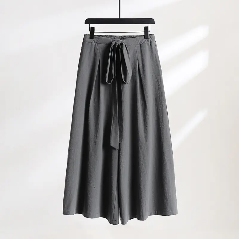 Damen Palazzo-Culotte mit elastischem Bund und Bindegürtel Drune