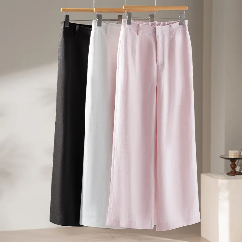 Damen Palazzo-Hose aus leichtem Leinenmix mit hohem Bund und Bügelfalte Drune