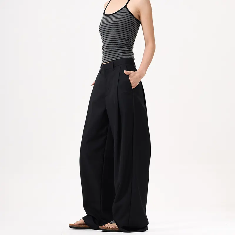 Damen Palazzo‑Hose mit extra weitem Bein, verdecktem Reißverschluss und Bügelfalte Drune