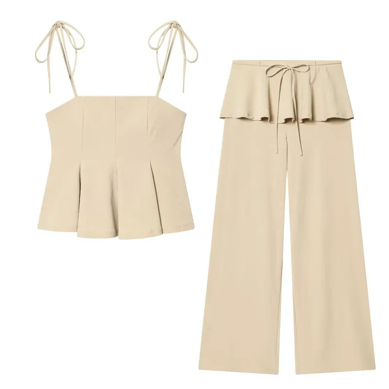 Damen Palazzo-Hose mit Volant-Taille und Tunnelzug Drune