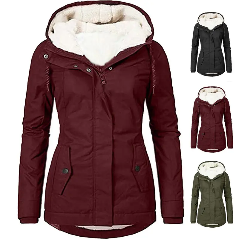 Damen Parka mit Teddyfutter, Kapuze und taillierter Silhouette Drune