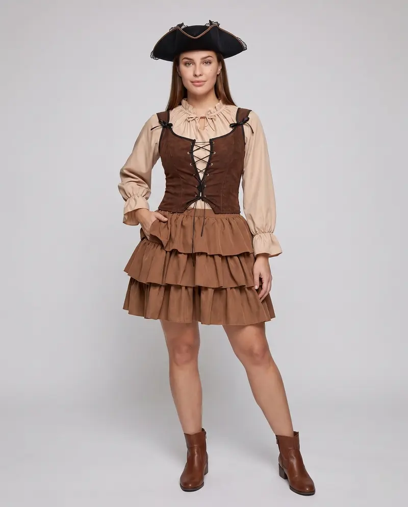 Damen Piratenkostüm mit stylischem Volant und eleganter Schnürung Drune