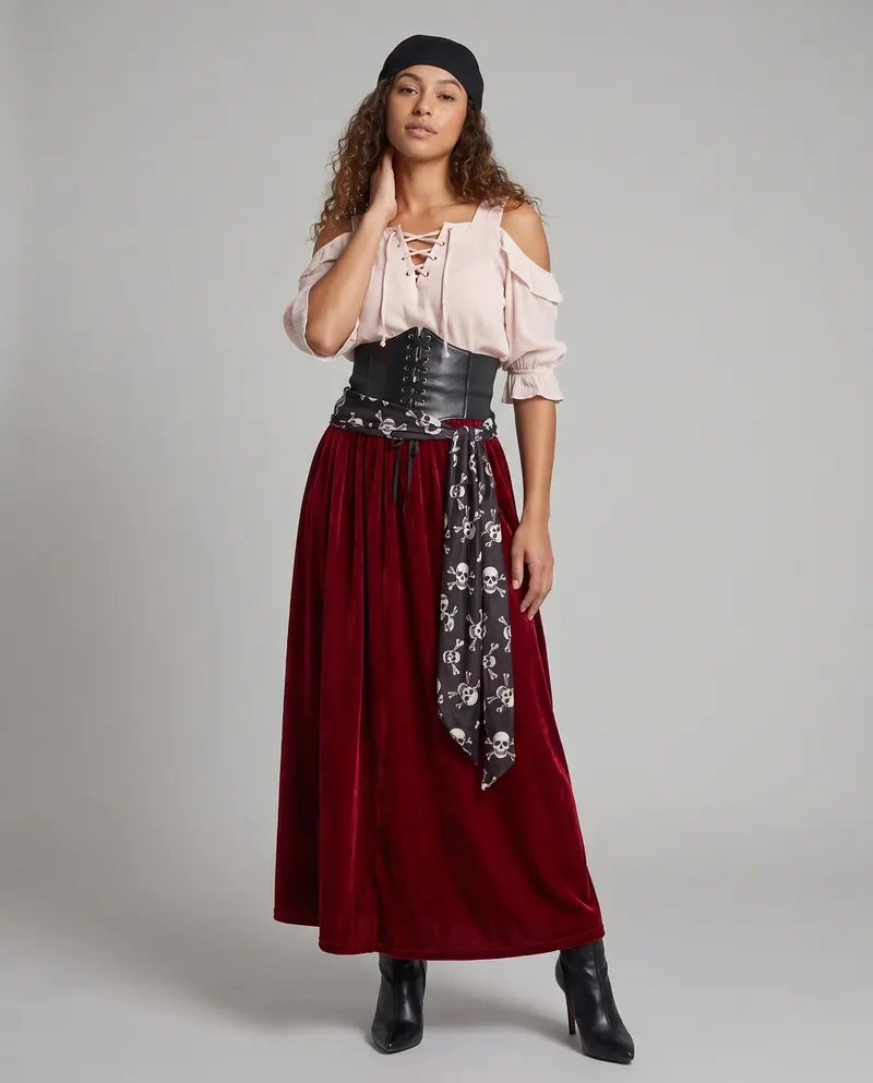 Damen Piratinnenkostüm mit eleganter Taillierung und fließendem Rock Drune