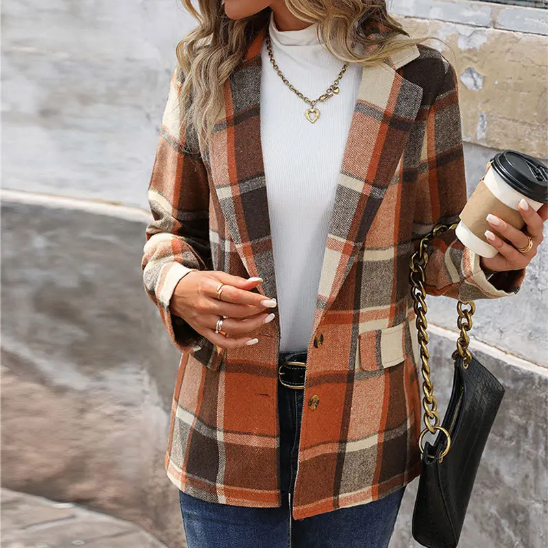 Damen Plaid Blazer Drune