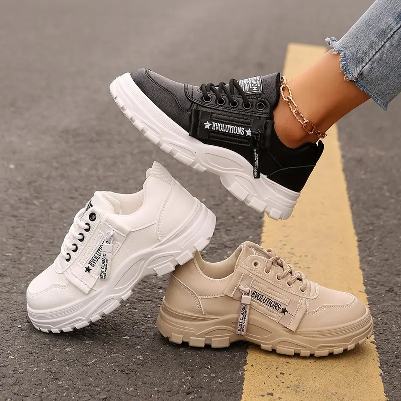 Damen Plateau‑Chunky‑Sneaker mit robuster Profilsohle, Zipper‑Detail und gepolstertem Komfortfußbett Drune