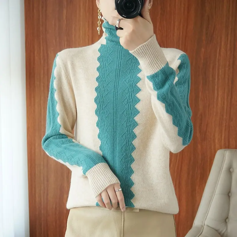 Damen Premium-Rollkragenpullover aus Feinstrick mit zentrierter Ajour‑Zopfstruktur Drune