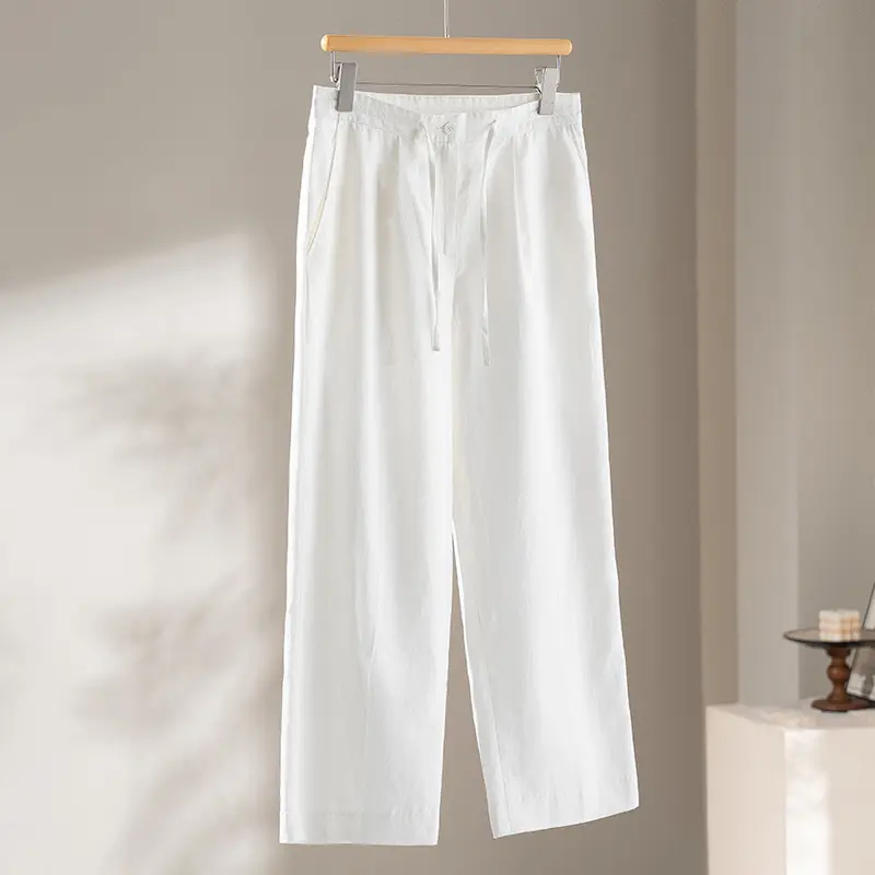 Damen Relaxed Palazzo-Hose aus Viskose‑Leinen mit Bundfalte und Tunnelzug Drune