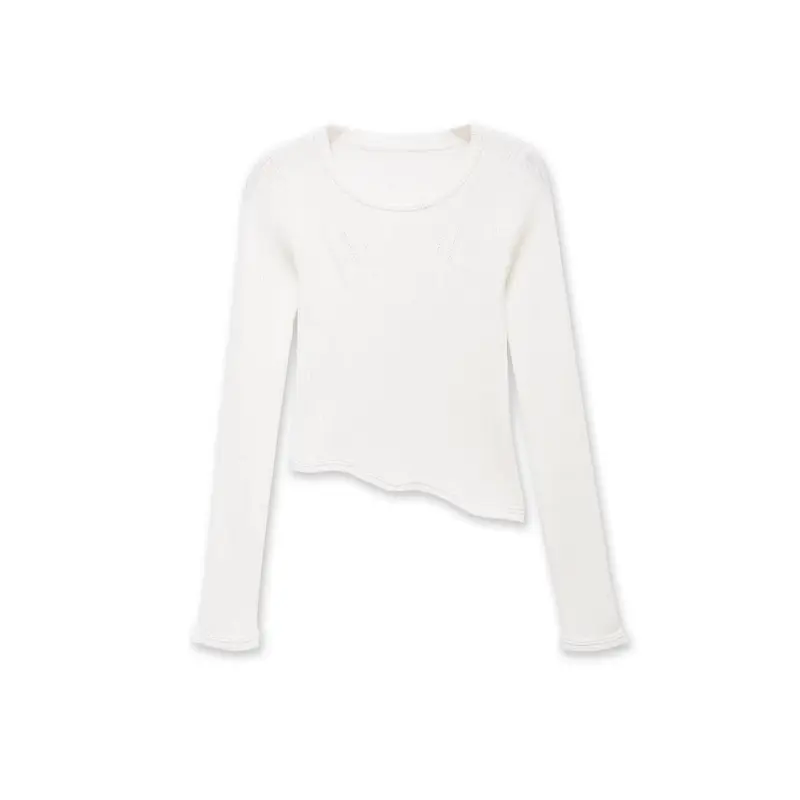 Damen Rippstrick-Longsleeve mit asymmetrischem Wellensaum Drune