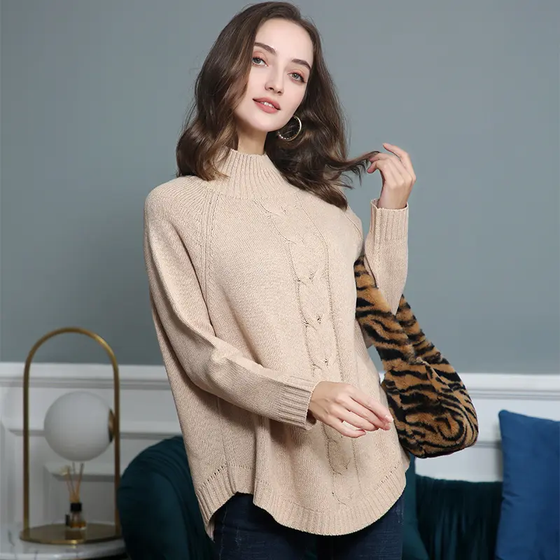 Damen Rollkragenpullover mit Zopfmuster und Raglanärmeln Drune