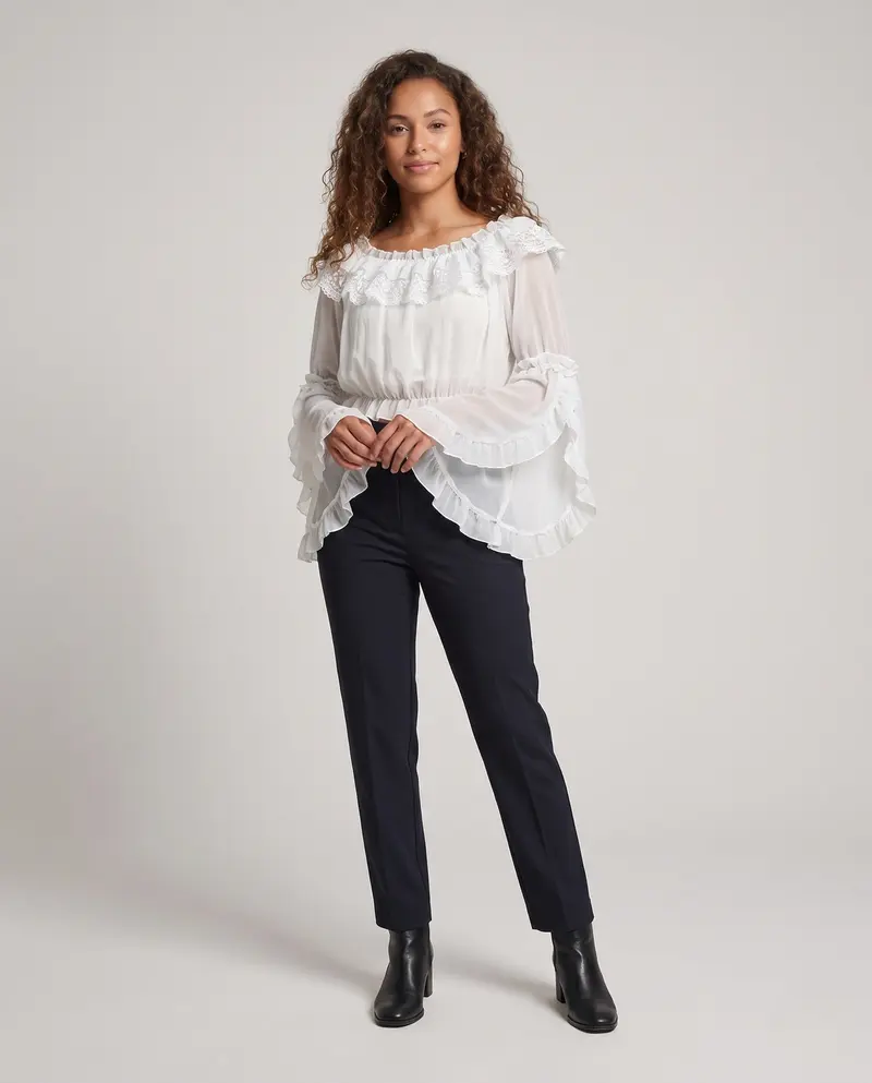 Damen romantische Bluse mit Rüschendetails Drune