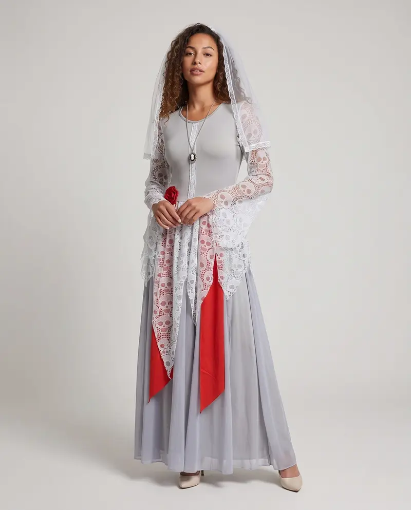 Damen Romantisches Hochzeitskleid mit Spitzenapplikationen und elegantem Schleier Drune