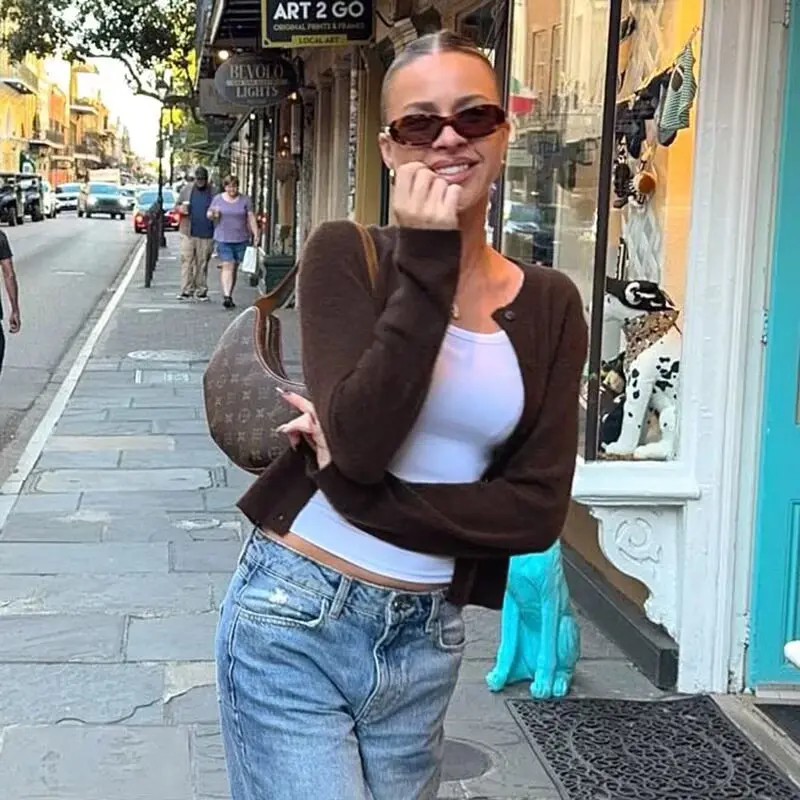 Damen Rundhals-Cardigan mit Knopfleiste und feiner Rippkante Drune