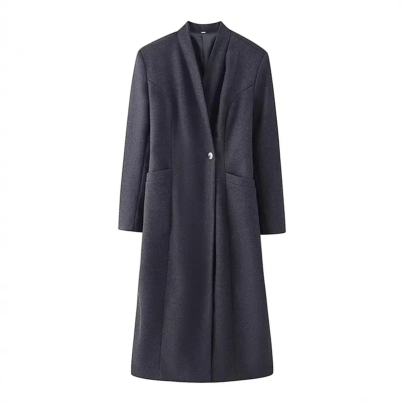 Damen Schlichter Midi-Mantel aus Wollmix mit V‑Kragen, Taillierungsnähten und seitlichen Eingrifftaschen Drune