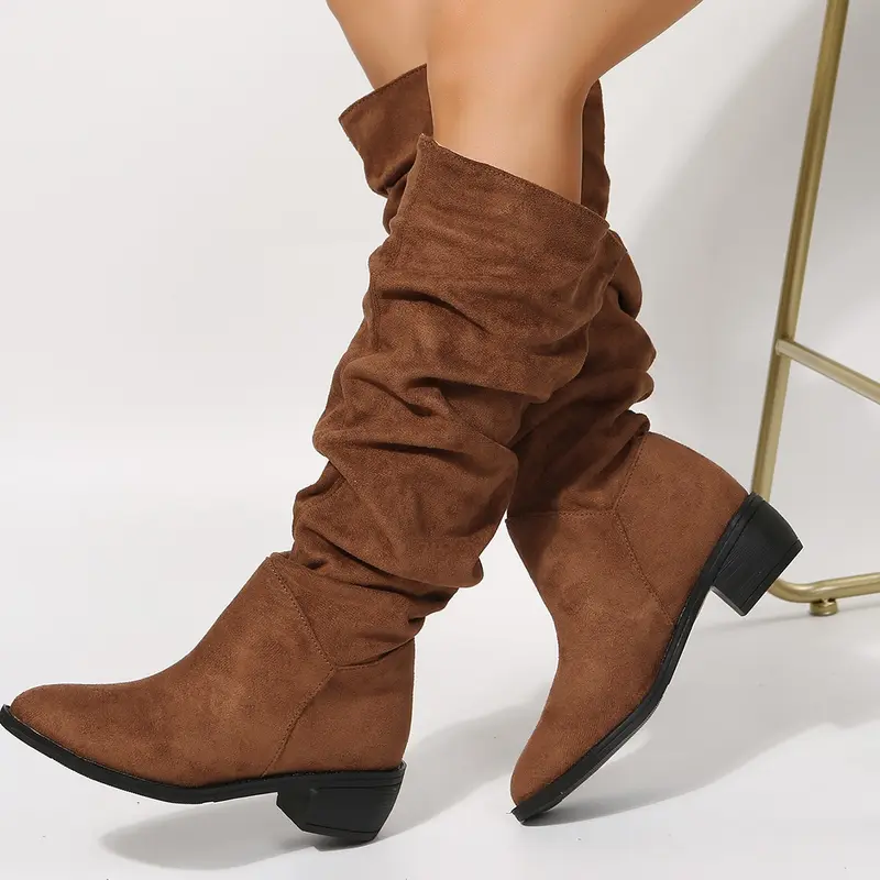 Damen Schlupf-Stiefel mit Slouchschaft und niedrigem Blockabsatz Drune
