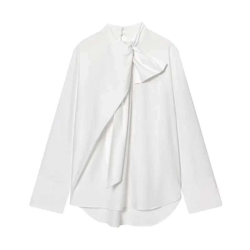 Damen Schluppenbluse mit weitem Oversize‑Schnitt und asymmetrischem Bindeschal Drune