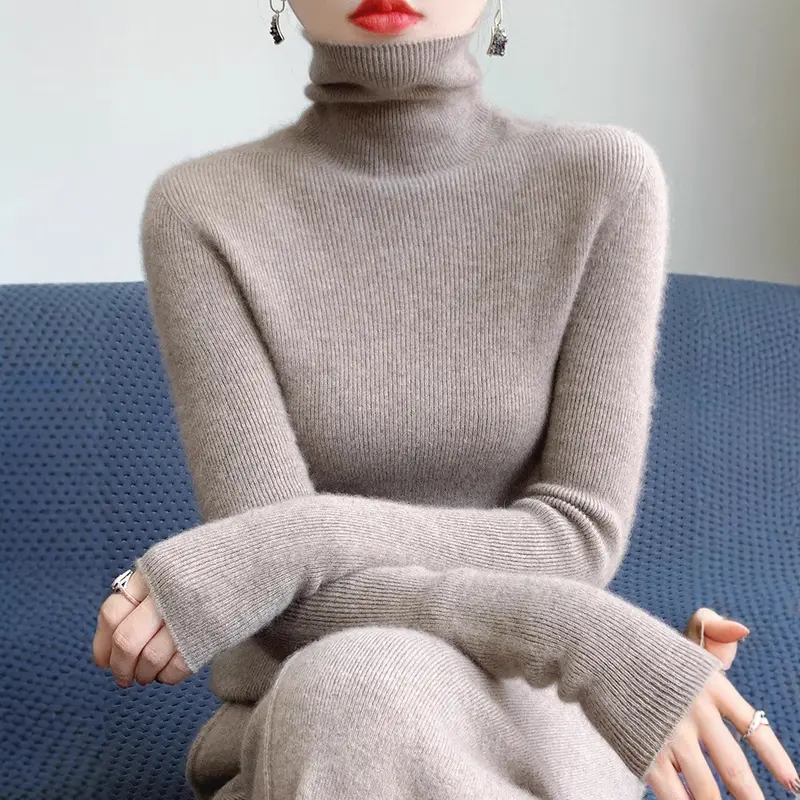 Damen Schmaler Rollkragenpullover aus Kaschmir‑Mix mit extralangem Ärmelabschluss Drune